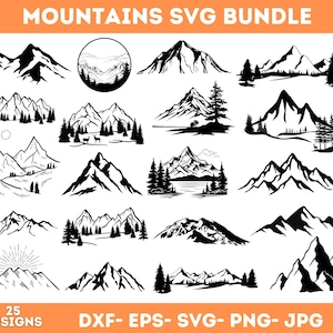 Mountains Svg Bundle, Mountain Hand Drawn, Mountain Png, Forest Tree Svg, Svg Files For Cricut, Mountain, Instant Download, Silhouette