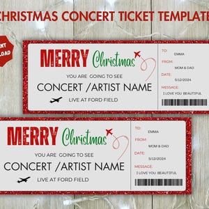 Frohe Weihnachten Ticket Vorlage, bearbeitbare Weihnachtskarte, Weihnachtsgeschenkkarte, Konzertkarte, Überraschungsgeschenkgutschein, Sofort Download