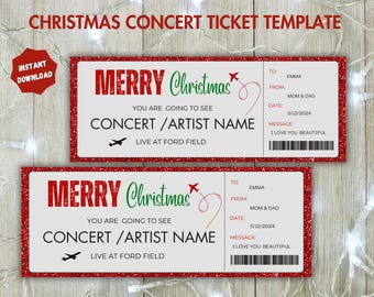 Merry Christmas Ticket Template, Editable Christmas Ticket, Christmas Gift Ticket, Concert Ticket, Surprise Gift Voucher, Instant Download