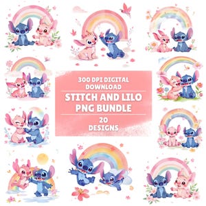 20 Stitch Splash And Watercolor Png Bundle, Cute Stitch Cliparts, Stitch Png Bundle, High Resolution, T Shirt Design, Sublimation Designs