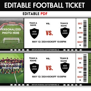 Customizable Football Ticket Template, Birthday Gift, Football Lovers Gift, Ticket Template, Printable Ticket, Instant Download