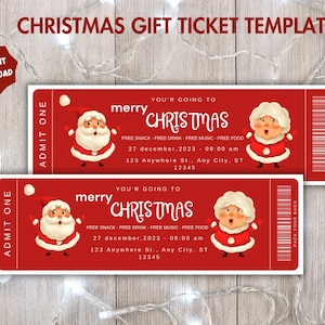 Modèle de billet joyeux Noël, billet de Noël modifiable, billet-cadeau de Noël, billet de concert, bon cadeau surprise, téléchargement immédiat