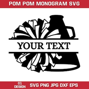 Cheerleader and mega pom Svg, Pom Pom Split Monogram Svg, Custom Name Cheerleader, Cheerleader Pom Pom And Megaphone, Instant Download