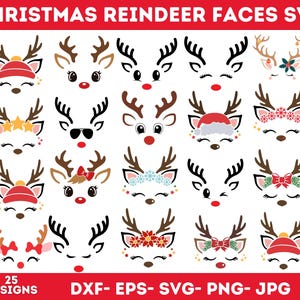 25+ Christmas Reindeer Faces Svg Png Bundle, Girl Reindeer Svg, Boy Reindeer Svg, Christmas 2024 Svg, Instant Download, Silhouette