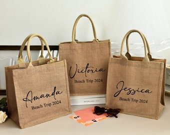 Personalized Burlap Bags, Beach Tote Bag with Name, Bridesmaid Beach Bag, Girls Trip Bags, Bridesmaid proposal Gift, Wedding Gifts