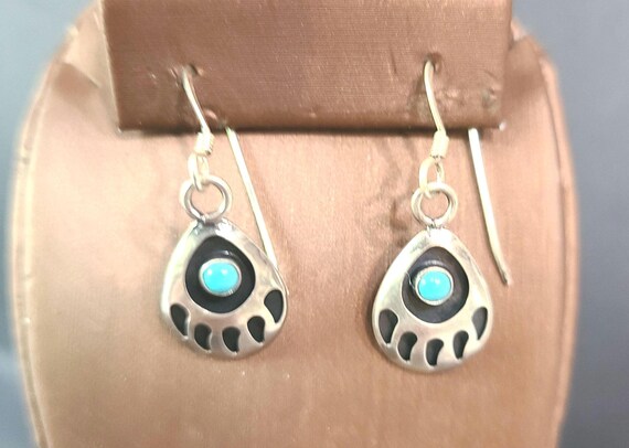 vintage Wild Bear Paw Turquoise & Sterling Silver Earrings ~ Eco Treasure