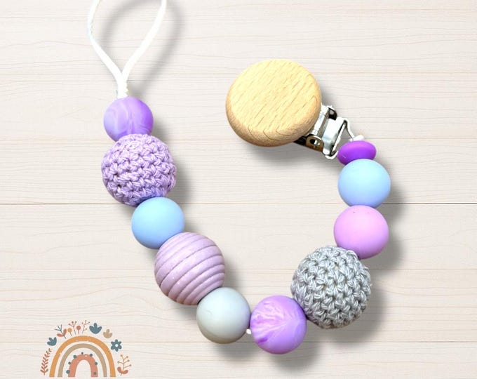 Personalized Pacifier Clip baby pink with crochet beads, baby shower gift, mom to be
