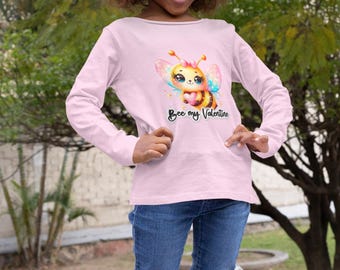 Bee My Valentine Kleinkind-Langarm-Shirt, Kinder Valentinstag Geschenk