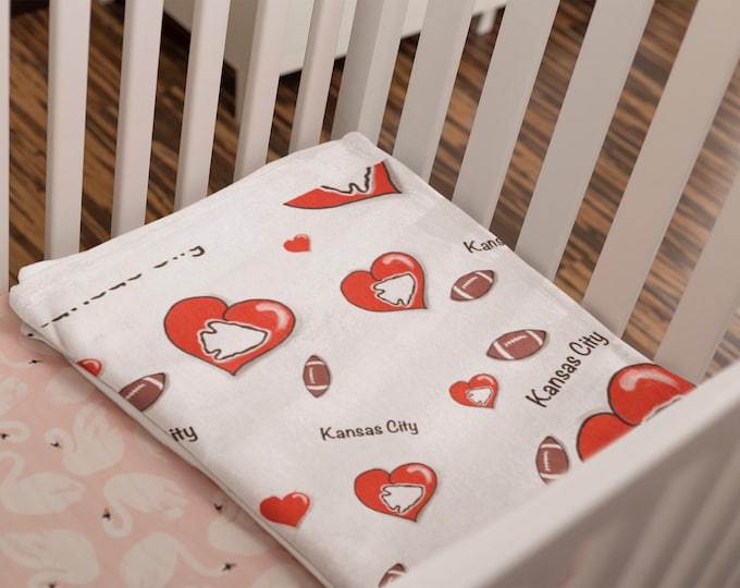 Kansas City Football Heart Baby Blanket, Soft Fleece Infant Blanket, Newborn Gift, Nursery Decor, Valentine's Day, Baby Shower, Superbowl