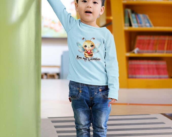 Toddler Long Sleeve Tee, Valentine Bee Design, Kids Shirt, Children's Clothing, Love Bug Graphic Tee, Bee Heart Top