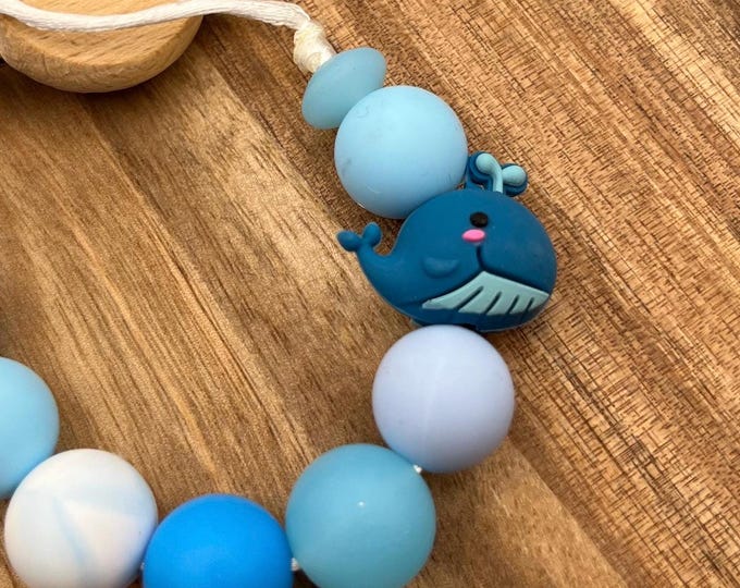 Personalized Rattle and Pacifier clip, baby shower gift, baby gift, baby girl, baby boy, ocean, beach, fish, whale, summer, blue, mom to be