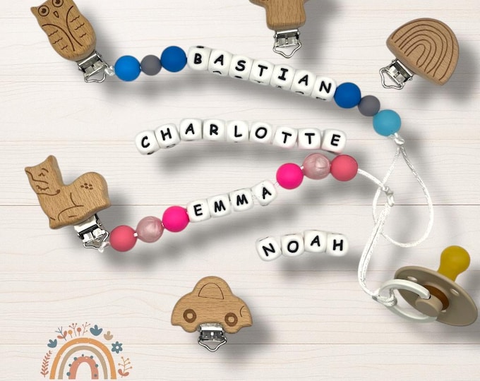 Personalized Pacifier Clip colored silicone beads and unique animal clip