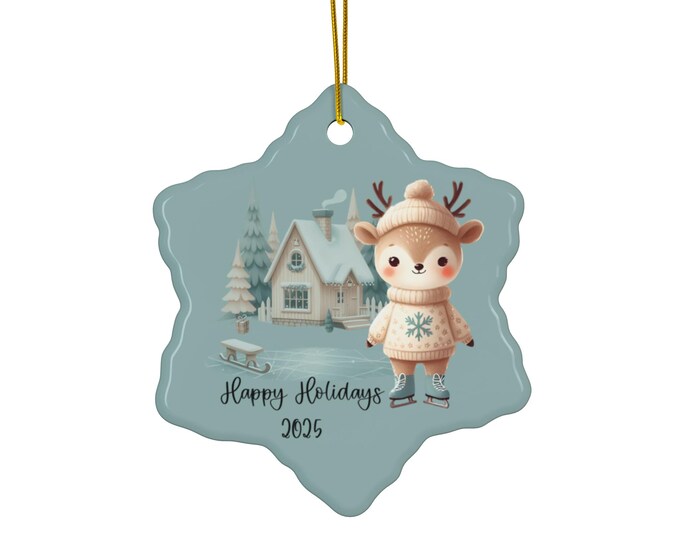 2025 Ornament, Festive Ceramic Ornament Set, Cute Animal Decor for Christmas, Unique Holiday Gifts, Home Decoration, Keepsake