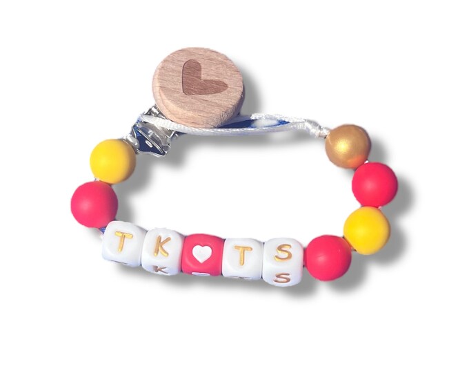 Personalized Rattle and pacifier clip, TK loves TS, Kansas City Football