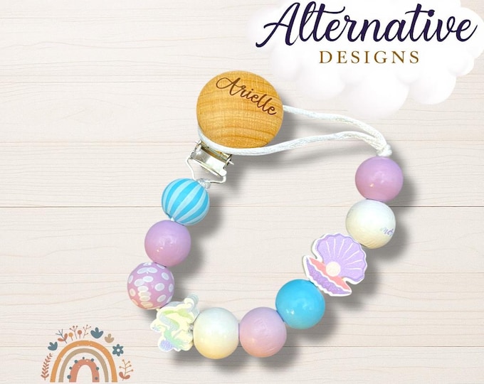 Personalized Mermaid Pacifier Clip, Ocean Theme Baby Shower Gift