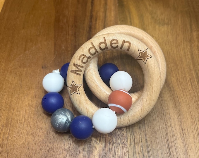 Personalized Rattle, baby shower gift, baby gift, baby girl, baby boy, Dallas, Cowboys, Chiefs, Football, Kansas City, Greenbay, teams