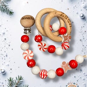 Personalized Christmas Pacifier Clip and Rattle, Holiday Baby Gift