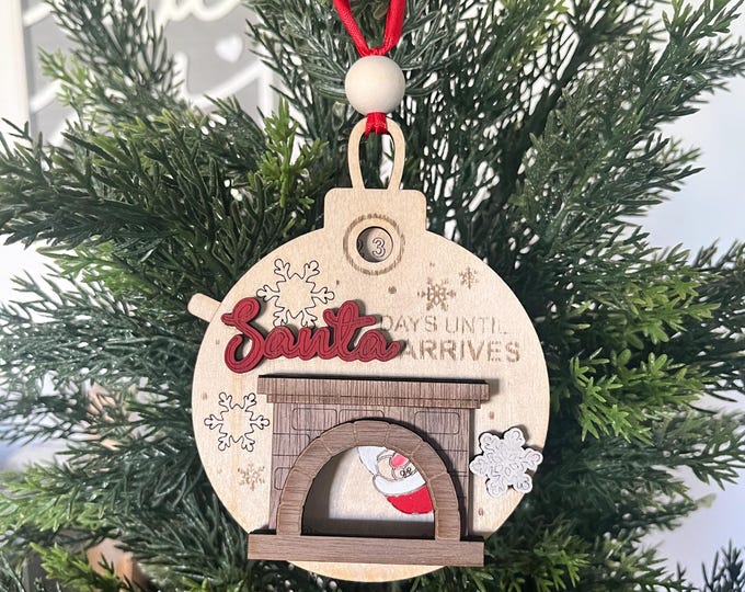 Santa Countdown Ornament hand painted with fireplace design