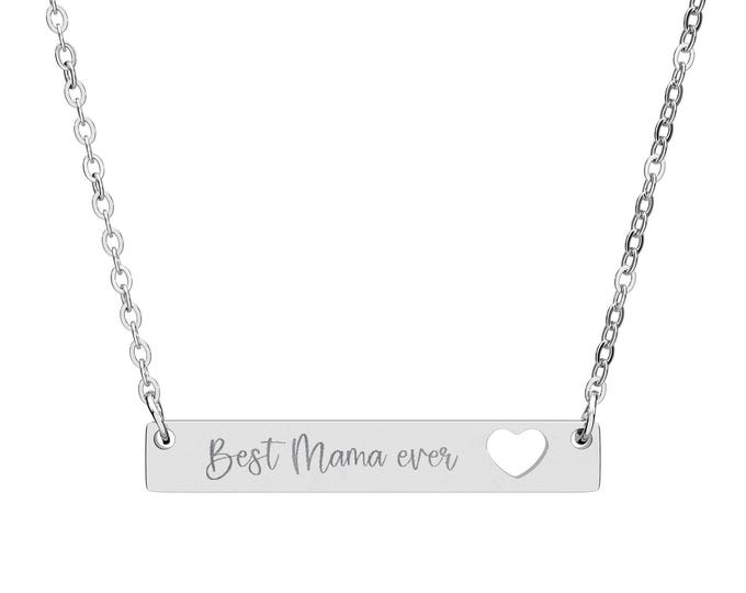 Heart Bar Necklace "Best Mama ever", Personalized Jewelry, Gift for Mom, Engraved Necklace, Mother's Day Gift, Dainty Necklace