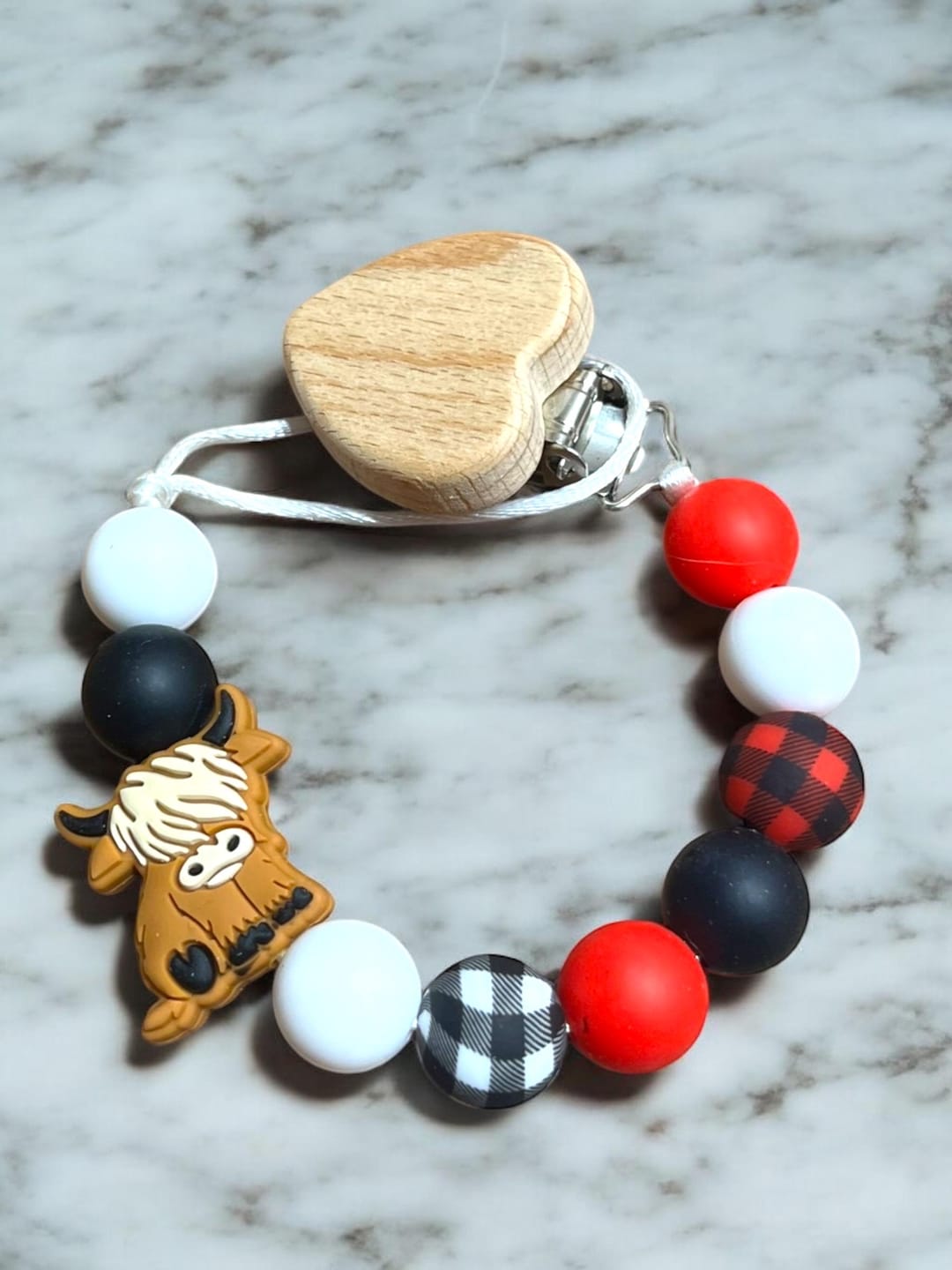 Personalized Highland Cow Pacifier Clip Red and Black Bufallo Check ...