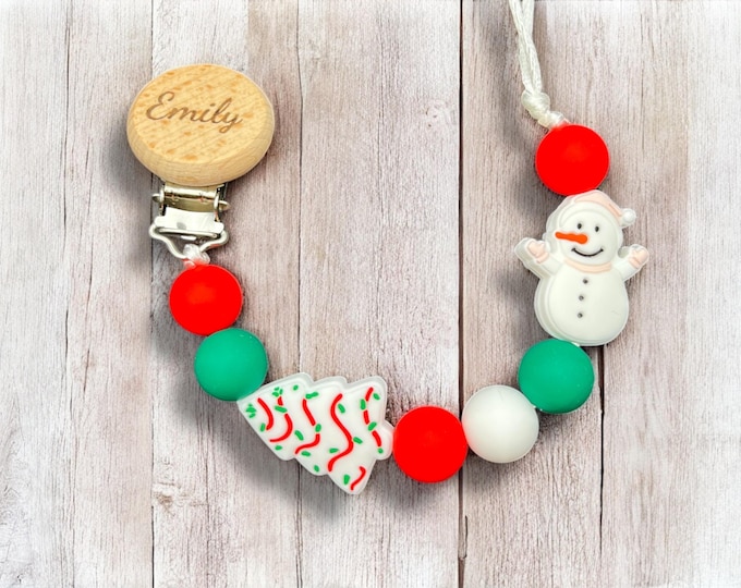 Holiday-Themed Personalized Pacifier Clip, Rattle & Stroller Tag