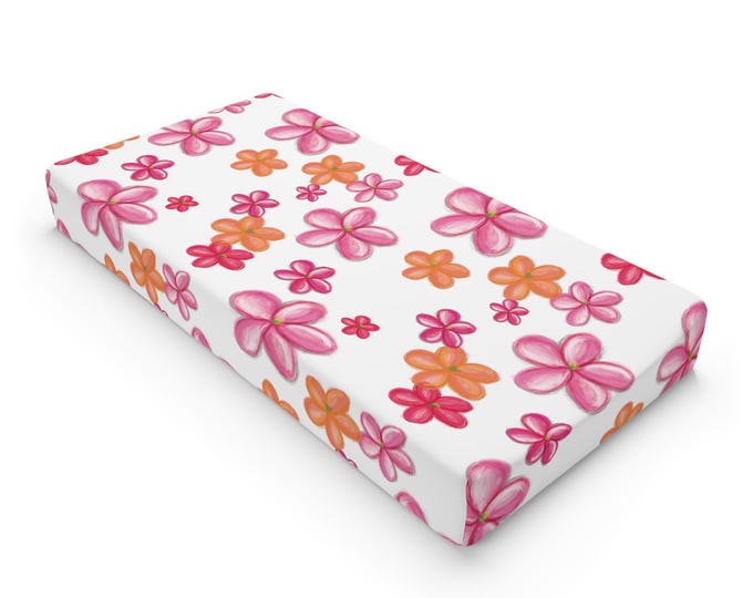 Floral Changing Pad Cover: Pink & Orange Nursery Decor