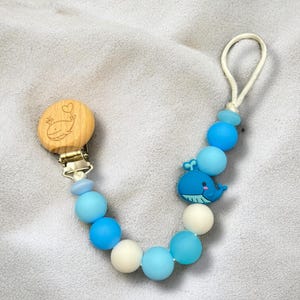 Personalized Rattle and Pacifier clip with baby whale design