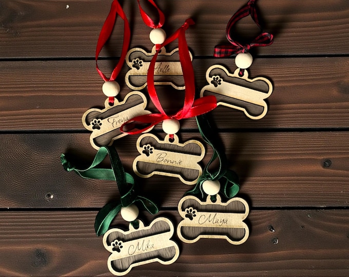 Personalized Dog Ornament with name, walnut and birch