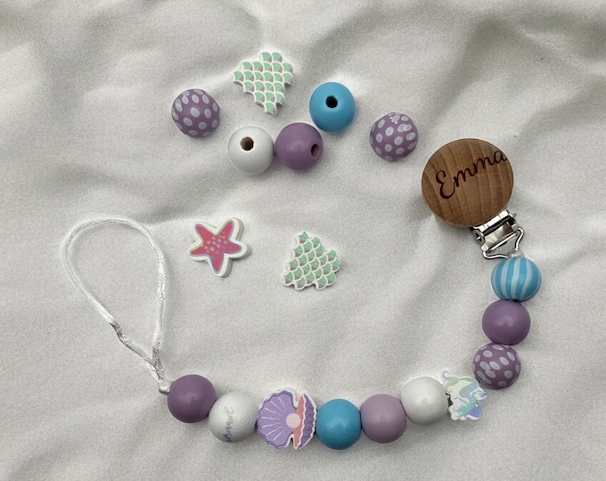 Personalized Pacifier clip, baby shower gift, baby gift, baby girl and boy, Mermaid, Ocean Theme, Purple and Blue