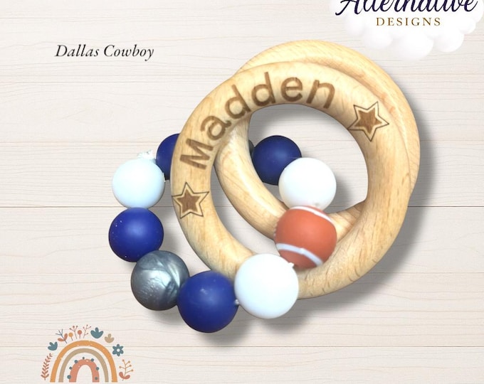 Personalized Baby Rattle in Football colors for Dallas, Cowboys, Chiefs, Kansas City, Greenbay