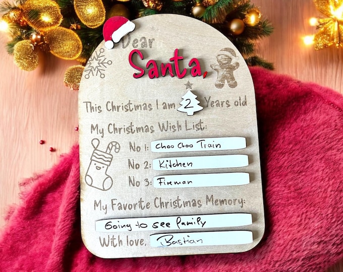 Santa List with Whiteboard reuseable, birch wood