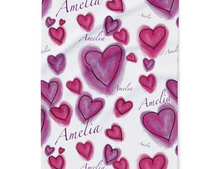 Personalized Baby Fleece Blanket: Pink Heart Design, Custom Name
