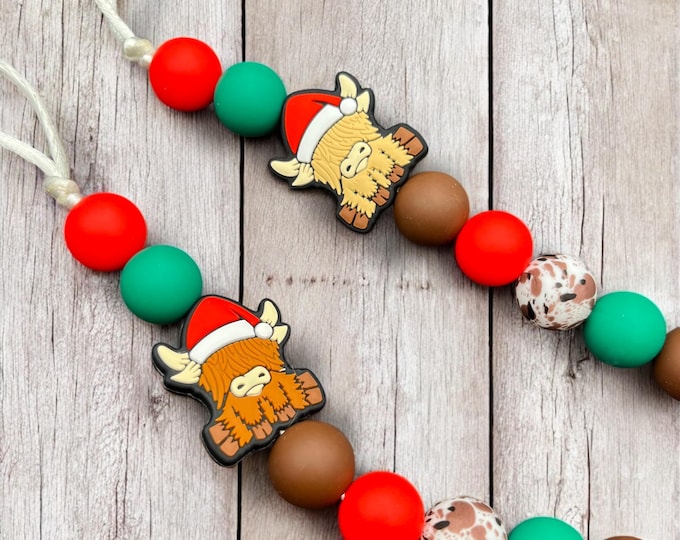Highland Cow Christmas Pacifier Clip and Rattle for baby