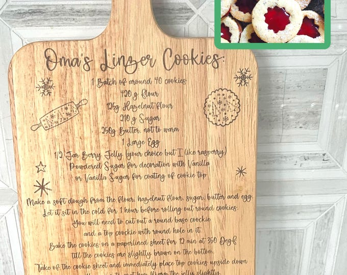 Personalized Cutting Board with recipe, oak wood and food safe laser engraved