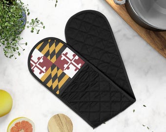 Guantes de cocina con la bandera de Maryland / Agarradera doble para ollas, accesorio de cocina con la bandera estatal.