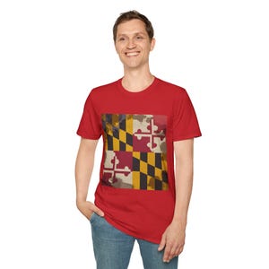 Maryland Distressed Flag Pride T Shirt - Unisex Softstyle, Baltimore Graphic Shirt, Clothing, Ocean City Souvenir Top, Annapolis Apparel