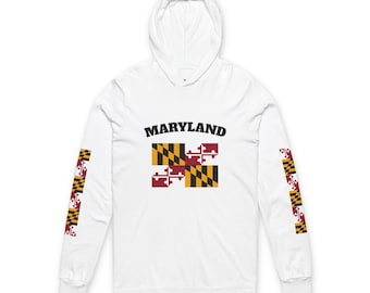 Maryland Local State Flag Unisex Hooded Long Sleeve Tee, Casual Wear, Gift for Marylanders, Outdoor Activities, Map, State Pride