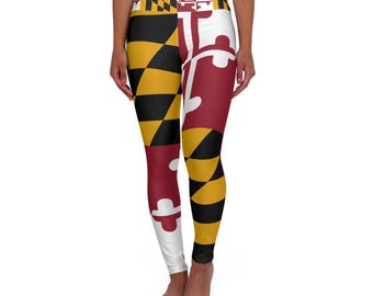 Maryland Flag High Waisted Yoga Leggings, Athletic Wear for Fitness, Trendy Workout Leggings, Activewear for Yoga, Unique Gift for Athletes