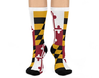 Maryland State Flag Cushioned Crew Socks | Comfy Gifts, Fun Fashion, Celebration Accessories, Unique Footwear, Cozy Wear for All Occasions