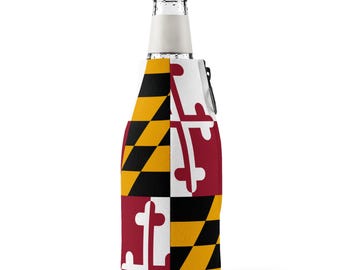 Maryland Flag Zip-Up Bottle Cooler Sleeve | State Flag Can Koozie