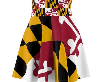 Maryland Flag Women's Skater Skirt, Vibrant AOP Skirt for Casual Wear, Party Outfit, Summer Fashion, Gift for Her