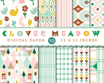 Clover Meadow digital paper in neutral colors, Southwestern color, scrapbook papers, Printables by Clover and Lilly