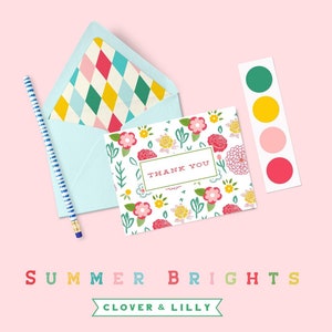 Summer Brights Digital Paper, papel colorido para scrapbook para cartões, convites, flores, vermelho, verde, amarelo, azul