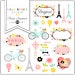 Paris Clipart with the Eiffel tower, travel, romantic, Modern Scrapbook, labels, frame, flowers, bicycle, French Instant Download