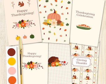 Thanksgiving Cards to print. 6 designs formatted to letter size paper. Download, Print and Trim. DIY