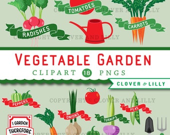 Vegetable Garden Clipart 18 Pngs, Tomatoes, Onions, Carrots, Turnips, Peas, Peppers, Radishes, I Garden therefore I am, Gardening Gifts,