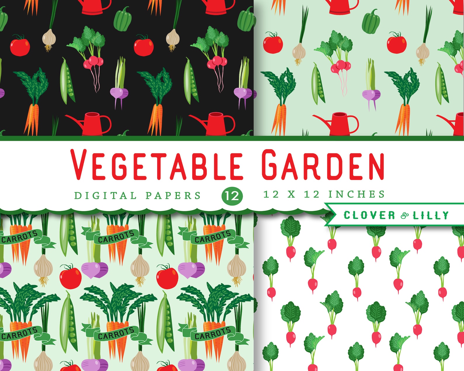 Vegetable Garden Digital Paper Vegetarian Scrapbook Papers Etsy