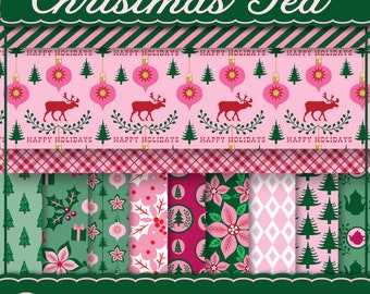 Christmas Digital Paper modern Christmas Tea Scrapbook papers, paper pack, instant Download, tea party