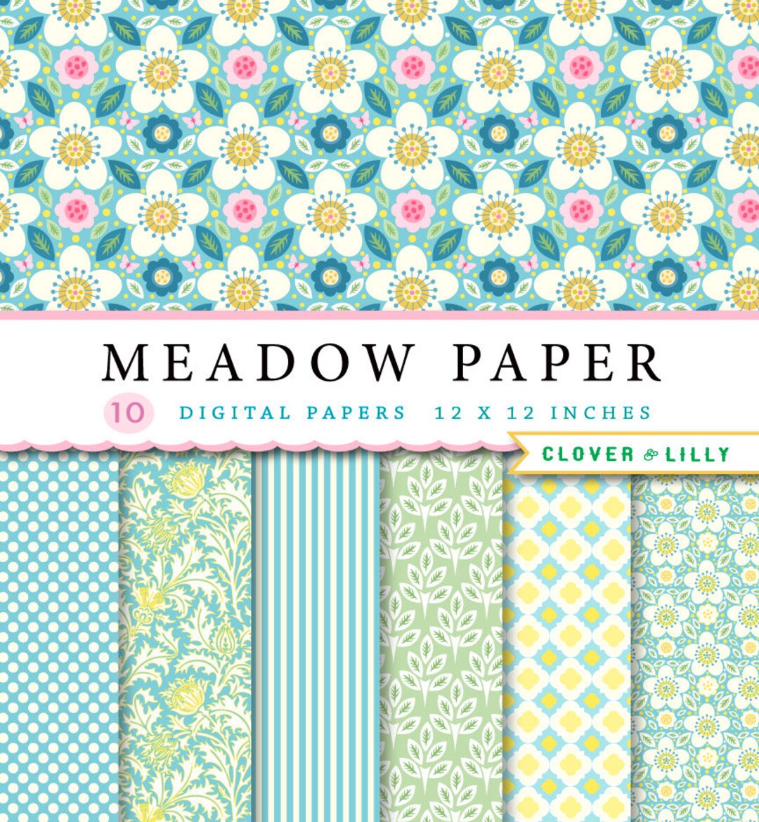 Blue and Yellow Digital Papers With Modern Floral Designs - Etsy