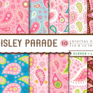 Paisley digital papers for scrapbooking, cards, invites, pink, brown, blue scrapbooking paper DIGITAL DOWNLOAD image 2